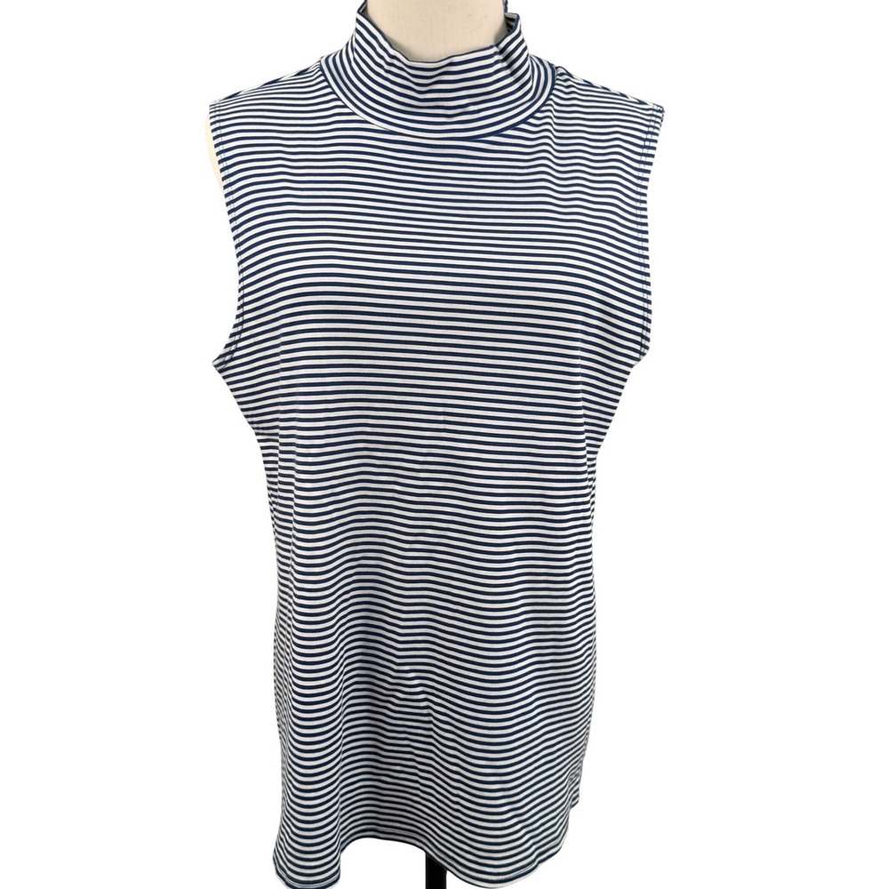 Croft & Barrow Womens XL Navy White Striped Mock Neck Sleeveless Top Nautical